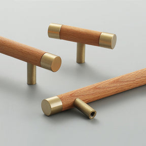 Wooden Brushed Brass Cabinet Handles