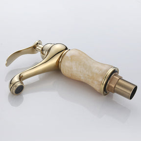 Traditional Brass and Jade Single Hole Basin Tap_Gold