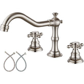 Brass Dual Cross Handles 3 Hole Basin Tap_Nickle