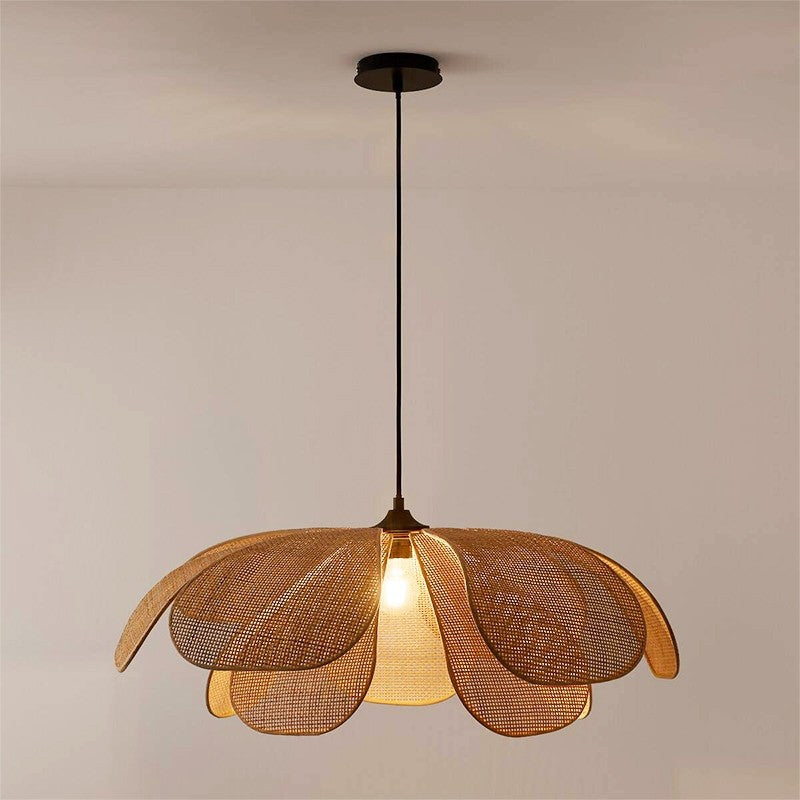 Rattan Petal Ceiling Light Rustic Wicker Pendant Lamp Shade -Lampsmodern