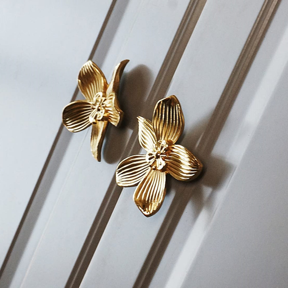 Gold Flower Brass Cabinet Knobs And Drawer Pulls