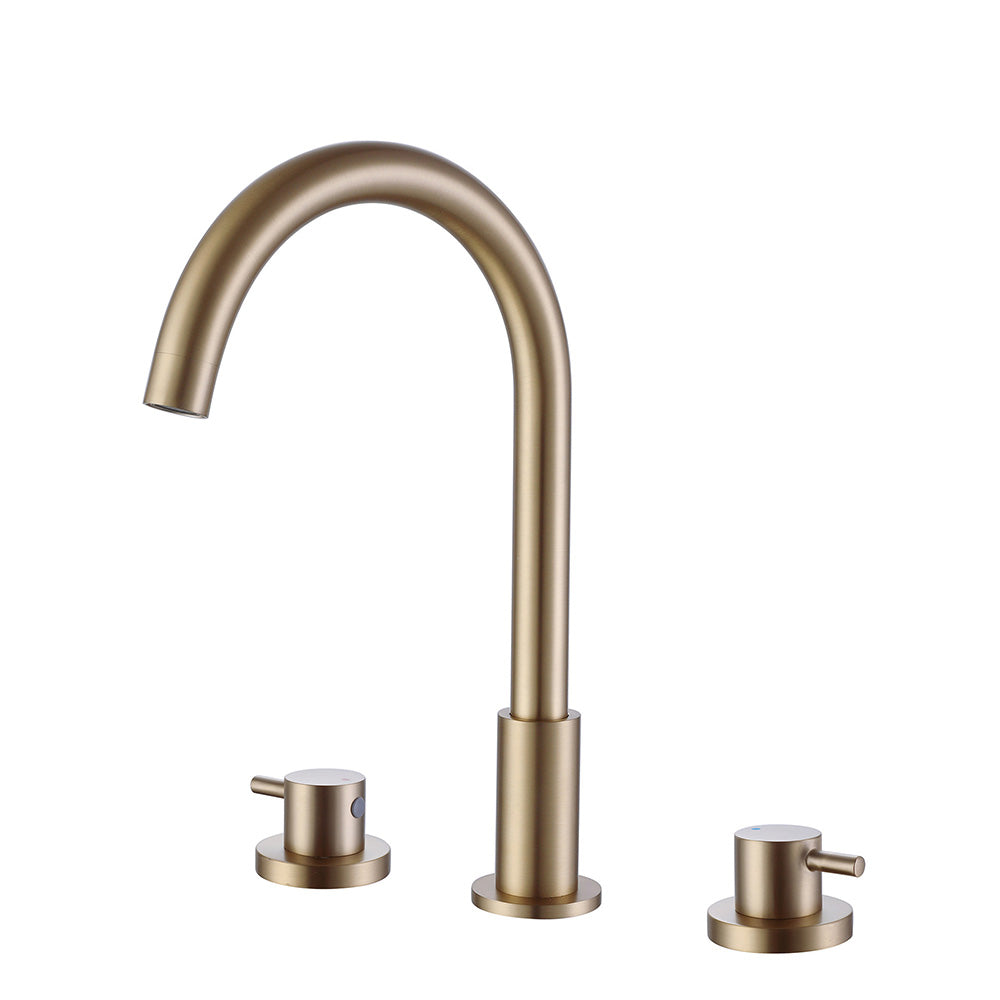 3 Hole Double Handle Brass Widespread Basin Tap_Gold