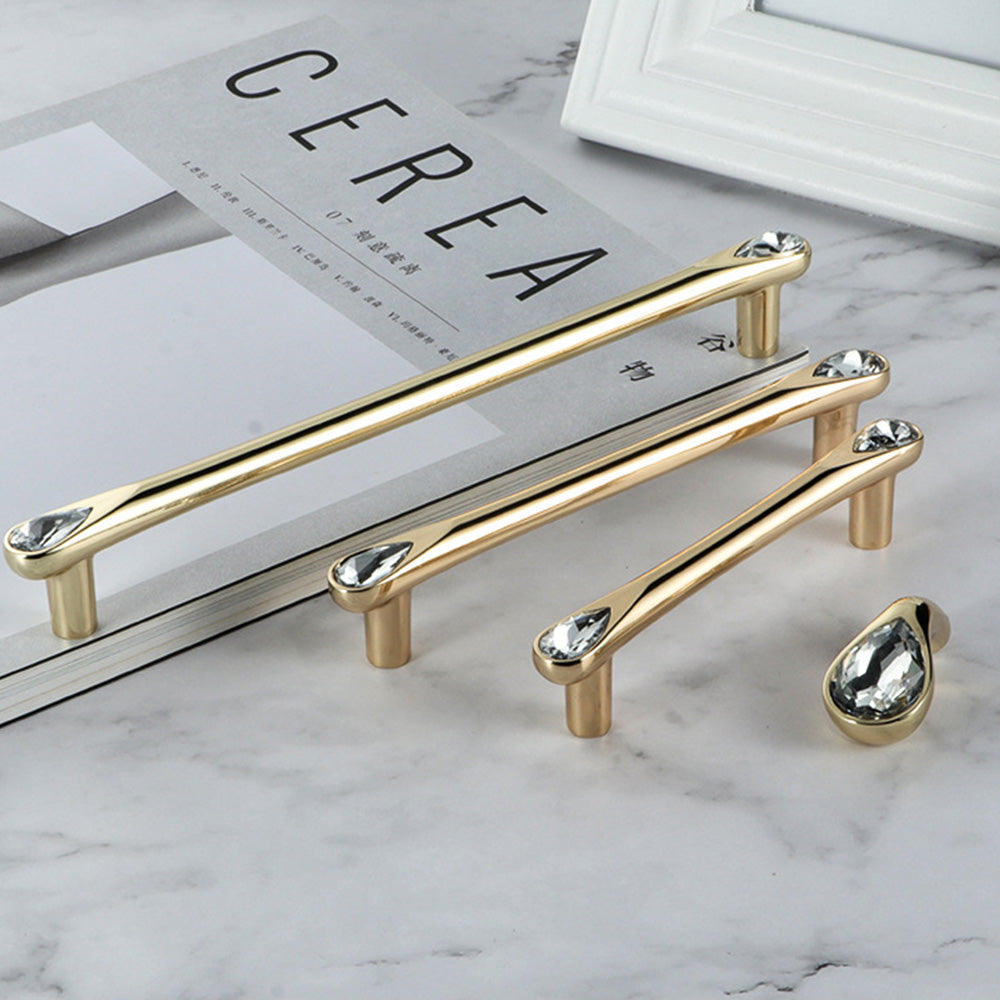 Gold Crystal Knobs Kitchen Cabinet Handles