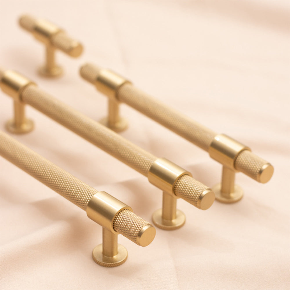 Brushed Brass Knurled Cabinet Handles