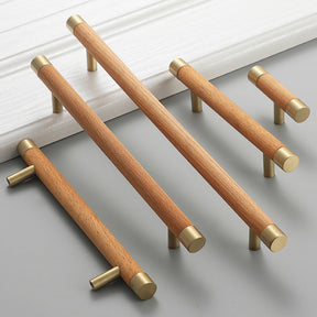 Wooden Brushed Brass Cabinet Handles