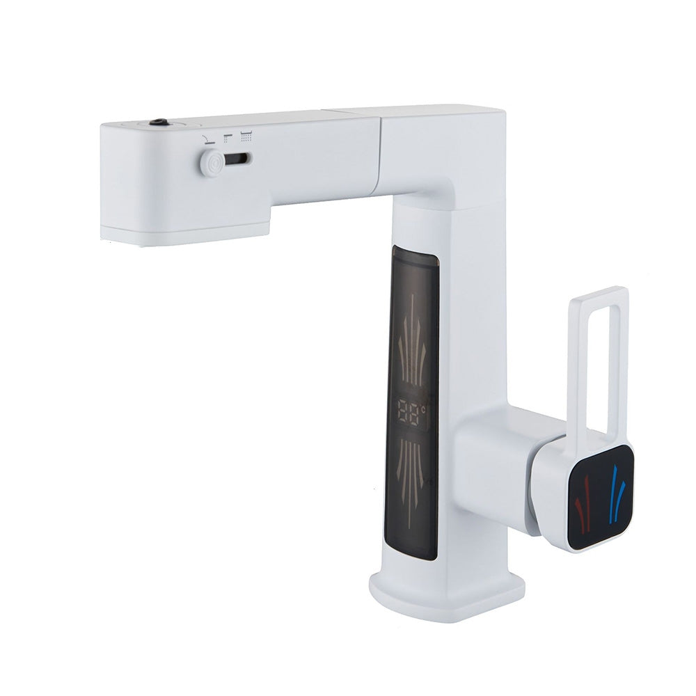 360° Rotation Liftable Bathroom Tap with LED Digital Display_White