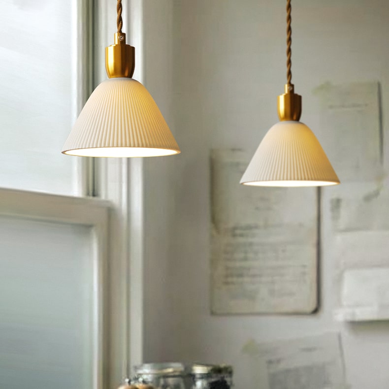 Nordic Pleated Ceramic Brass Cocoon Pendant Light -Homdiy