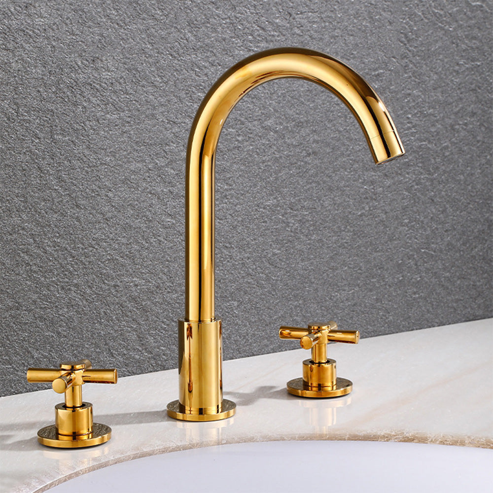 Modern 2-handle Brass Widespread Bathroom Tap_Gold