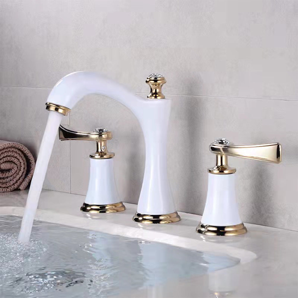 Three-Hole Copper Deck Mounted Basin Tap_White
