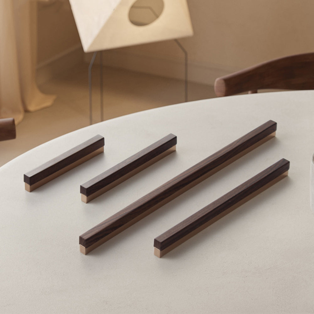 Solid Wood Pull Handles With Metal Base