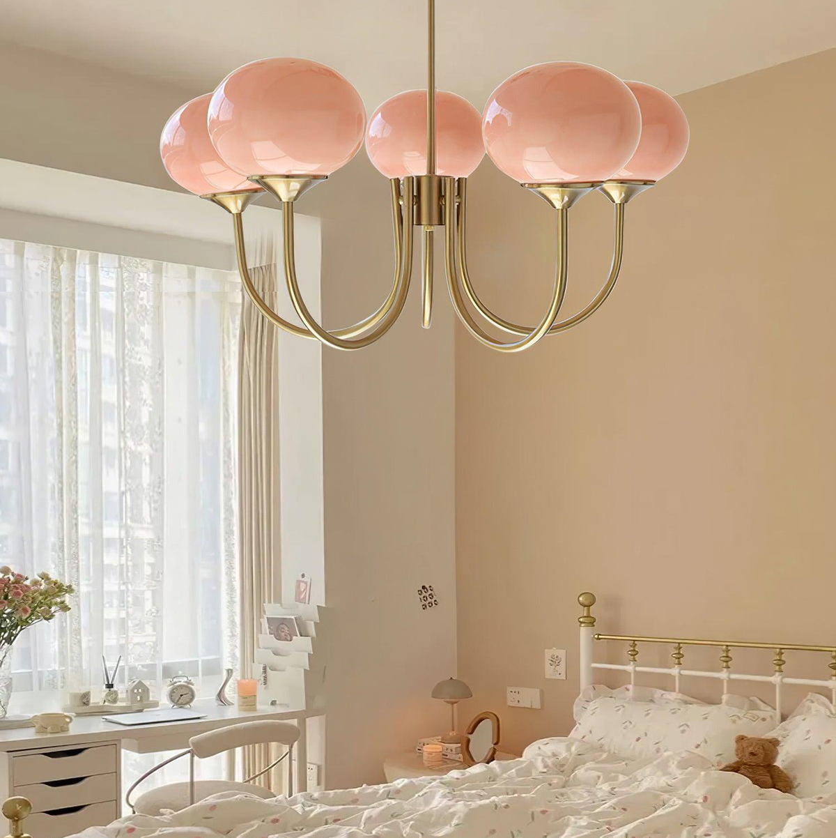 Bubble Pink Glass Marshmallow Chandelier -Homdiy