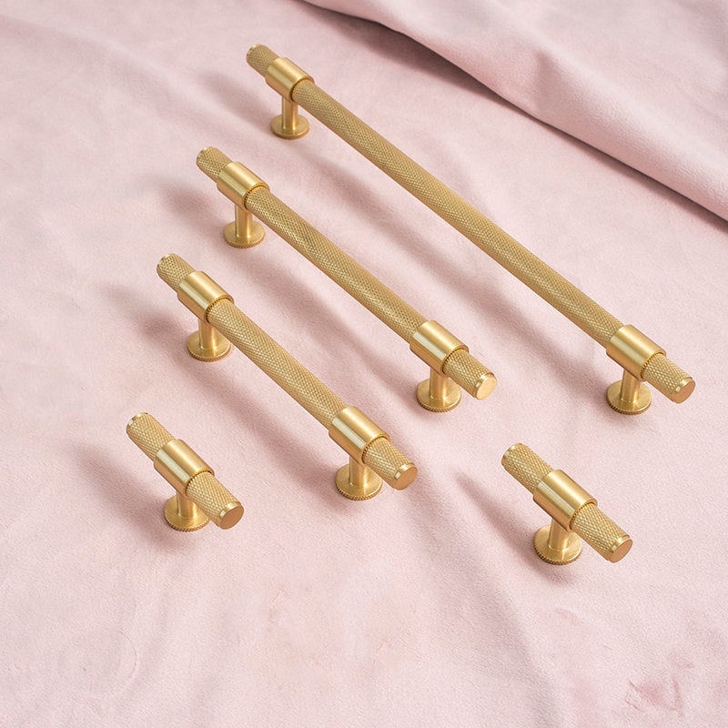 Brushed Brass Knurled Cabinet Handles