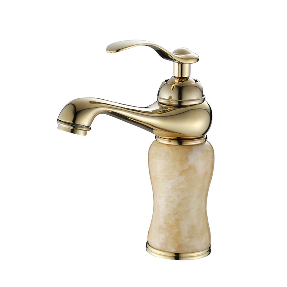 Traditional Brass and Jade Single Hole Basin Tap_Gold