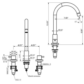 3 Hole Double Handle Brass Widespread Basin Tap_Gold