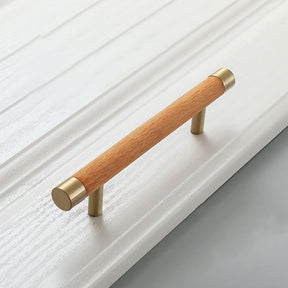 Wooden Brushed Brass Cabinet Handles