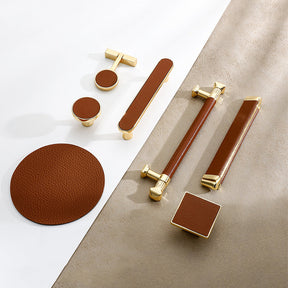 Brown Gold Leather Kitchen Cabinet Handles
