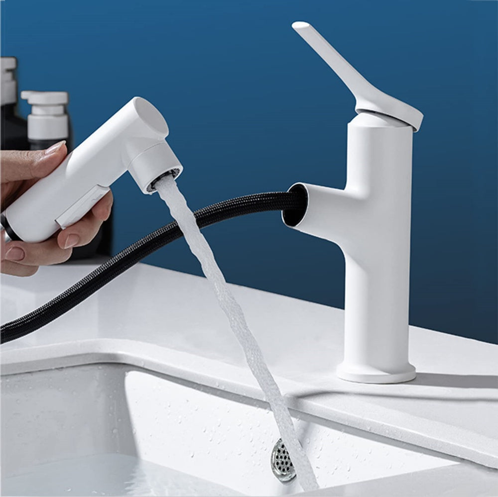 2 Modes Hot and Cold Pull-Out Bathroom Basin Taps_White