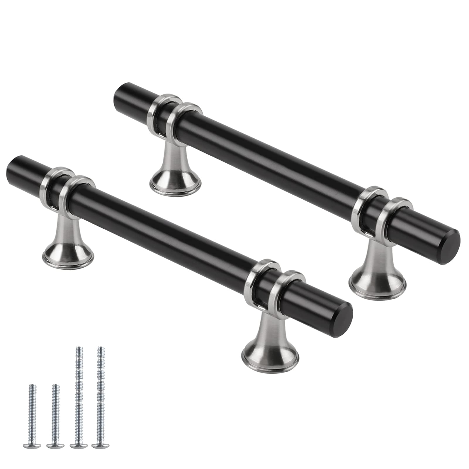 Brushed Nickel & Black Solid Cabinet Pulls