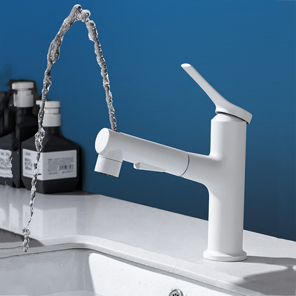 2 Modes Hot and Cold Pull-Out Bathroom Basin Taps_White