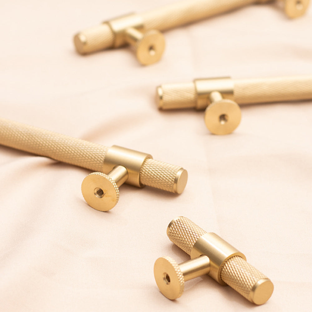 Brushed Brass Knurled Cabinet Handles