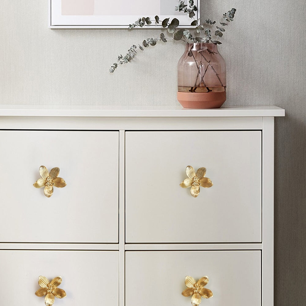 Gold Flower Brass Cabinet Knobs And Drawer Pulls