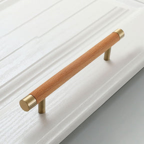 Wooden Brushed Brass Cabinet Handles