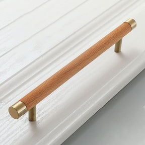 Wooden Brushed Brass Cabinet Handles