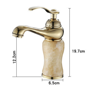 Traditional Brass and Jade Single Hole Basin Tap_Gold