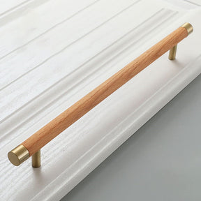 Wooden Brushed Brass Cabinet Handles