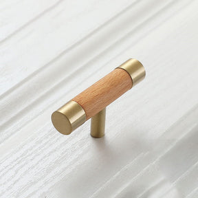 Wooden Brushed Brass Cabinet Handles