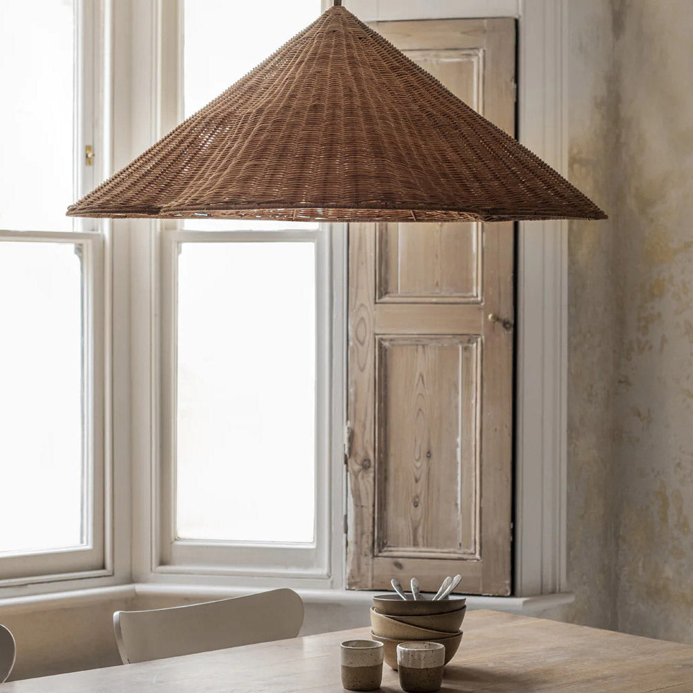 Oversized Scalloped Woven Rattan Pendant Light -Homdiy