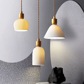 Nordic Pleated Ceramic Brass Cocoon Pendant Light -Homdiy