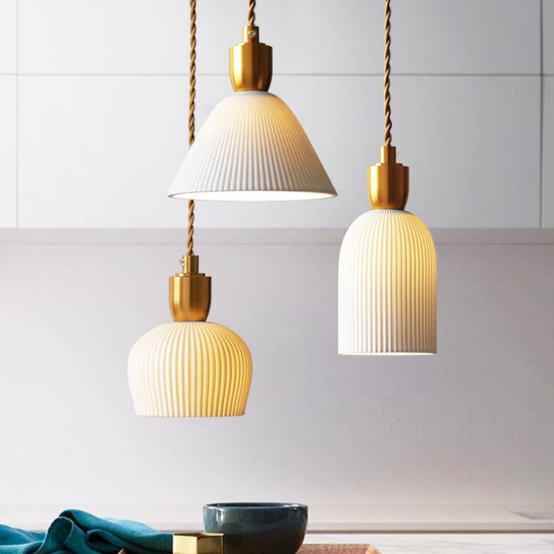 Nordic Pleated Ceramic Brass Cocoon Pendant Light -Homdiy