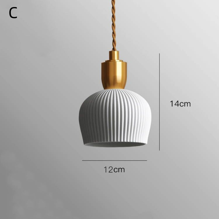 Nordic Pleated Ceramic Brass Cocoon Pendant Light -Homdiy