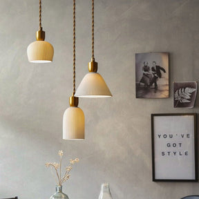 Nordic Pleated Ceramic Brass Cocoon Pendant Light -Homdiy