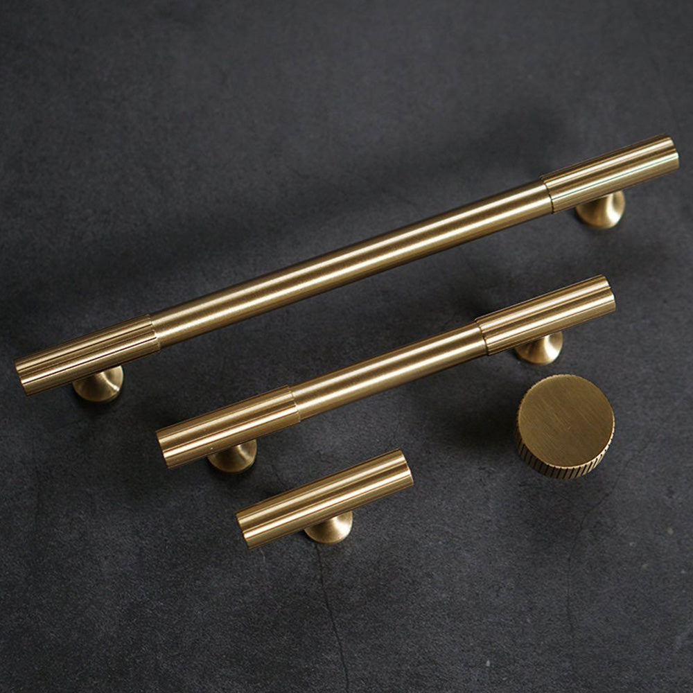 Linear Knurled Solid Brass Cabinet Handles