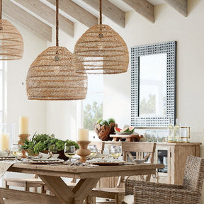 Handmade Hemp Rope Hanging Ceiling Lights Rattan Kitchen Pendant Light -Lampsmodern